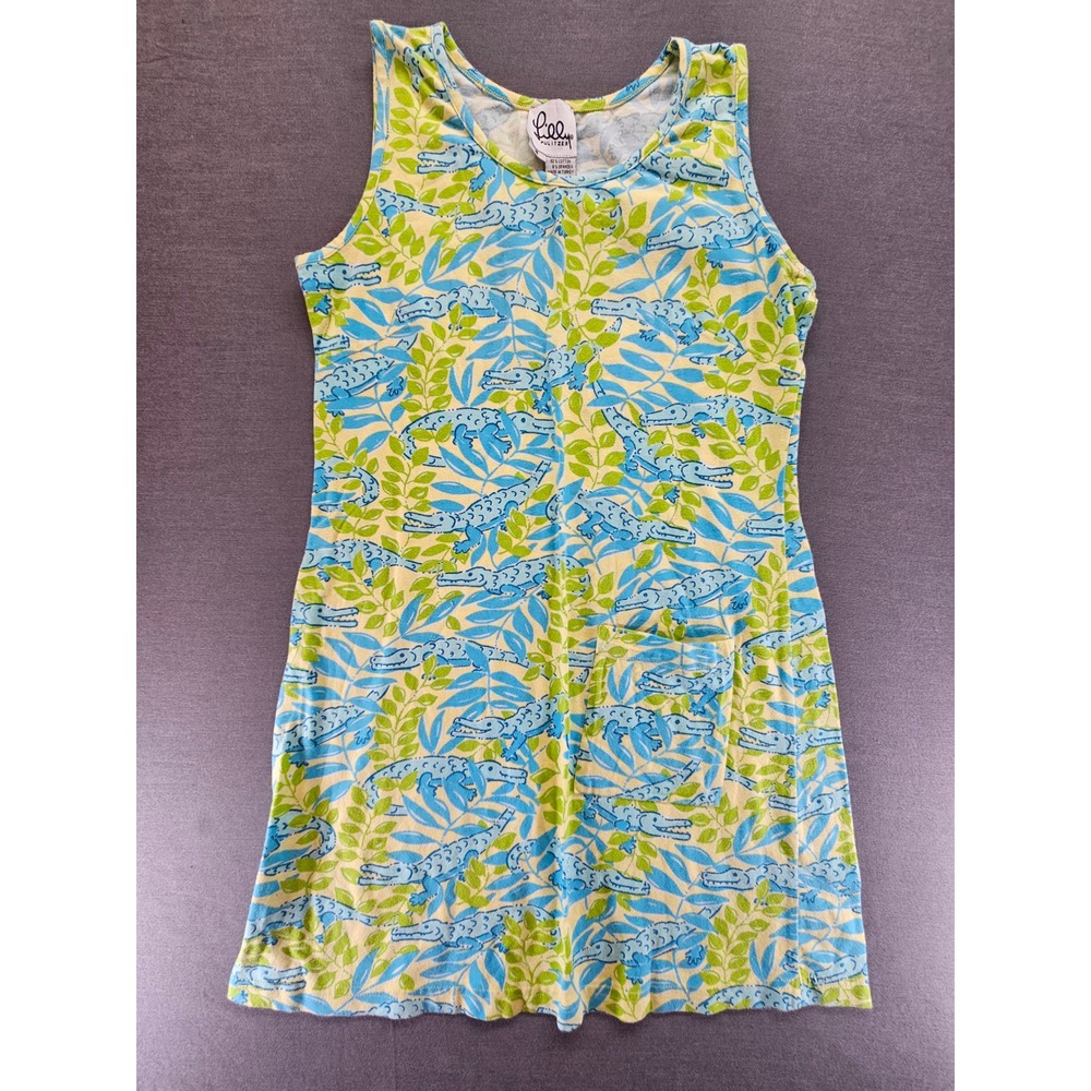 Lilly Pulitzer Gator Alley Alligator Print Sleeveless Dress Yellow Blue Small